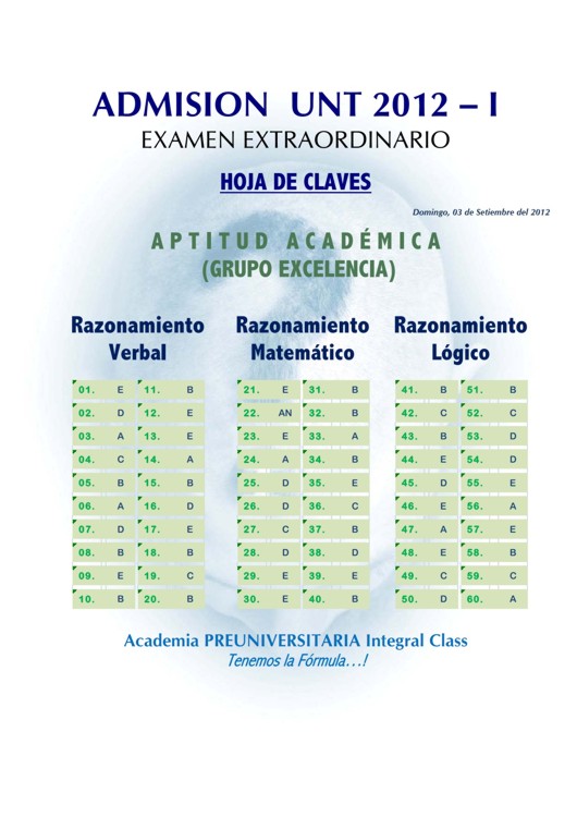 Admisión UNT 2012 - I Claves del Examen Extraordinario