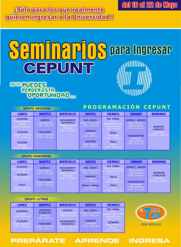 SEMINARIOS CEPUNT PARA INGRESAR 2011