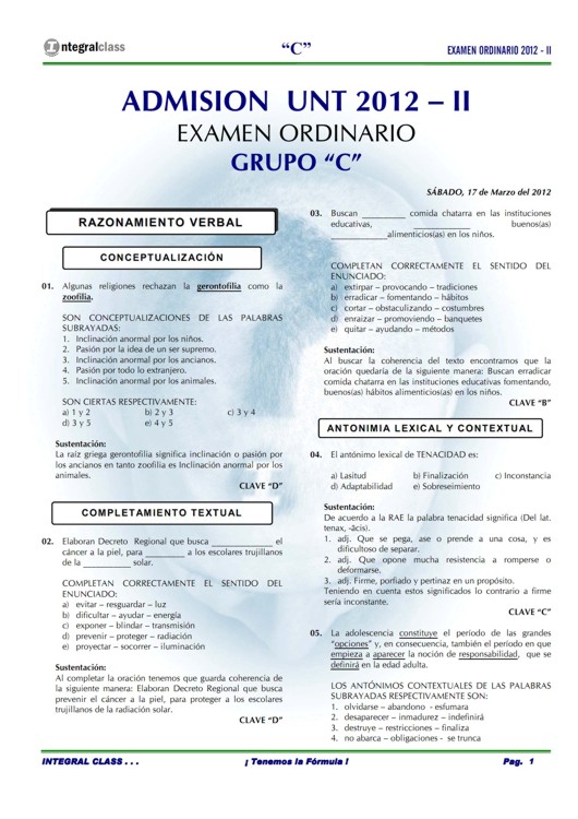 Admisión UNT 2012 -II Examen Ordinario Area C