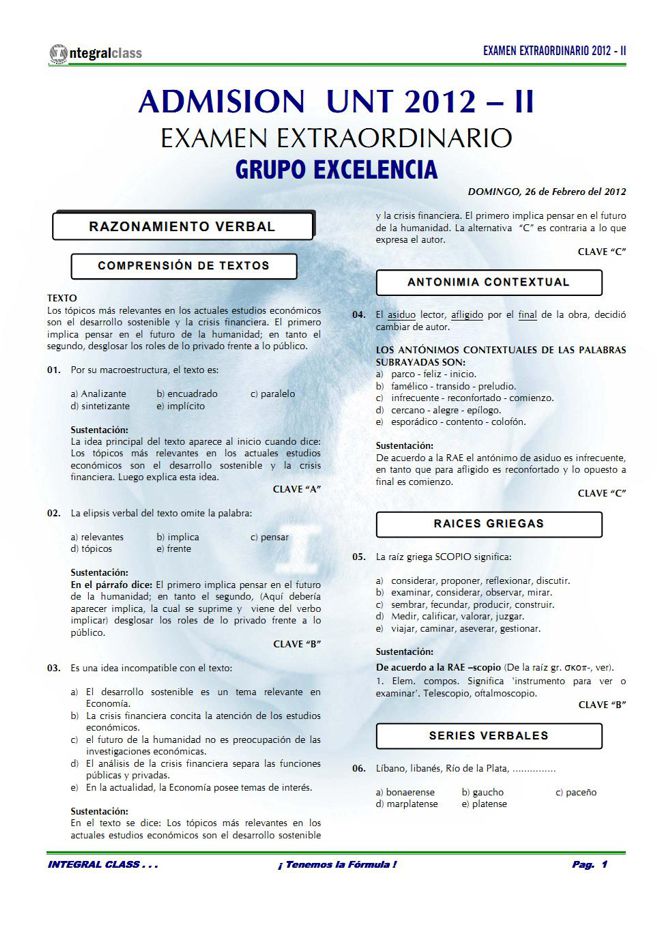 EXAMEN EXCELENCIA UNT 2012 - II