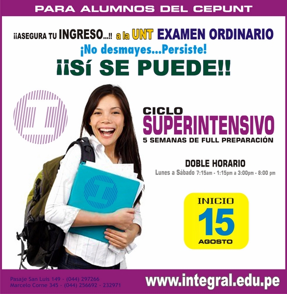 ¡¡ASEGURA TU INGRESO A LA UNT EXAMEN ORDINARIO!!...CICLO SUPERINTENSIVO DE INTEGRAL!! 