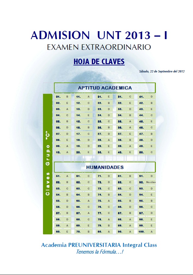 EXAMEN DE ADMISIÓN A LA UNT 2013 - I GRUPO 