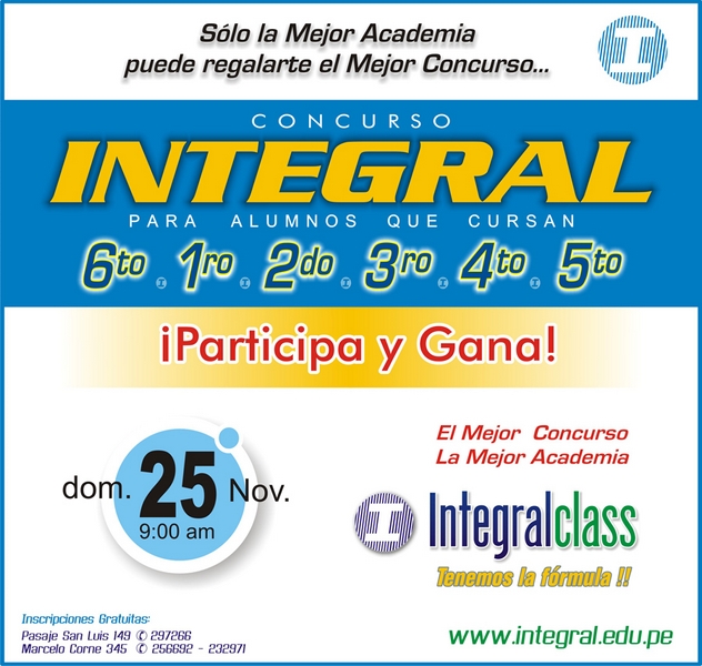 EL MEJOR CONCURSO, LA MEJOR ACADEMIA CONCURSO INTEGRAL PARA ALUMNOS QUE CURSAN 6TO, 1RO, 2DO, 3RO, 4TO Y 5TO DE SECUNDARIA 