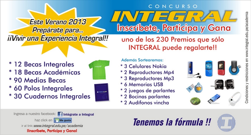 CONCURSO INTEGRAL
PARA ALUMNOS QUE CURSAN 6TO DE PRIMARIA Y 1RO, 2DO, 3RO, 4TO Y 5TO DE SECUNDARIA 