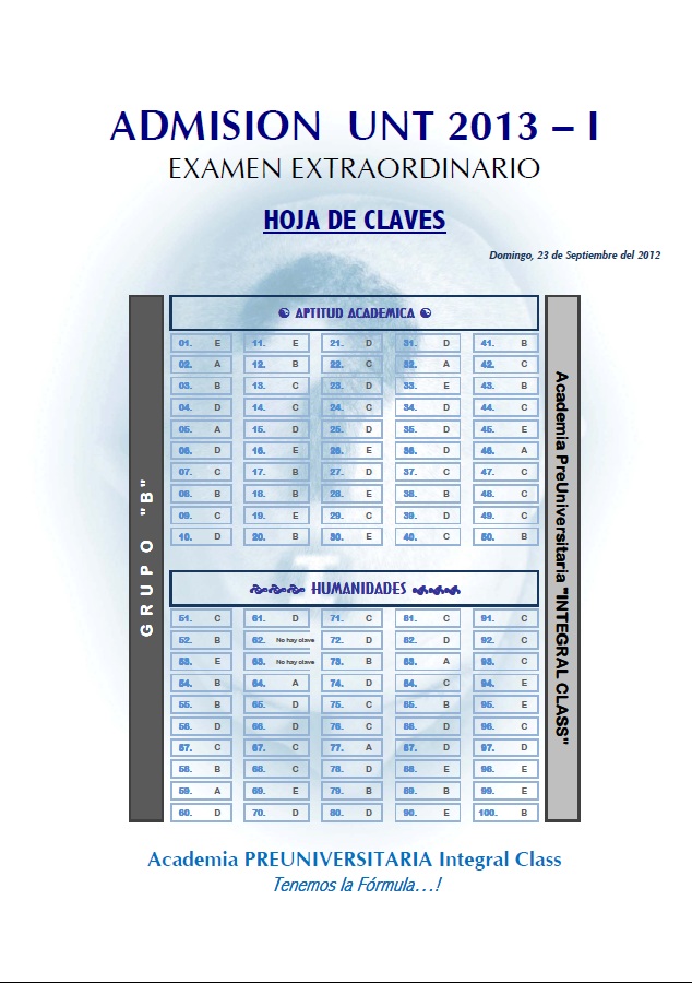 EXAMEN DE ADMISIÓN A LA UNT 2013 - I GRUPO 