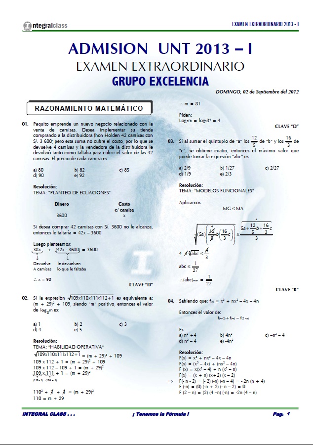 EXAMEN EXCELENCIA UNT 2013 - I