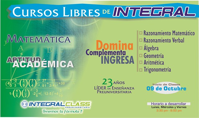  DOMINA, COMPLEMENTA... INGRESA !!!  MATEMÁTICA - APT. ACADEMICA INTEGRALCLASS 23 AÑOS LIDER EN ENSEÑANZA PREUNIVERSITARIA 