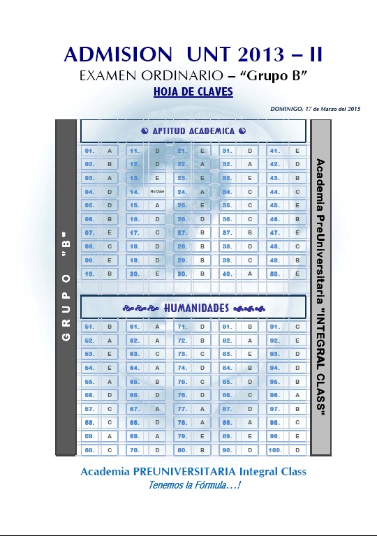 EXAMEN DE ADMISIÓN A LA UNT 2013 - II GRUPO B
