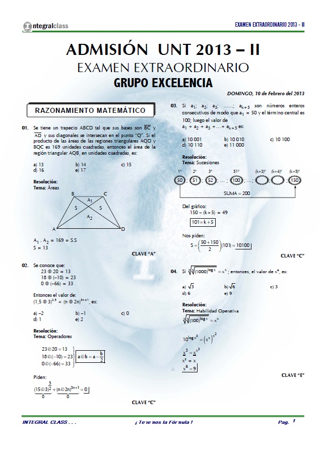 EXAMEN DE ADMISIÓN A LA UNT 2013 - II PREMIOS DE EXCELENBCIA