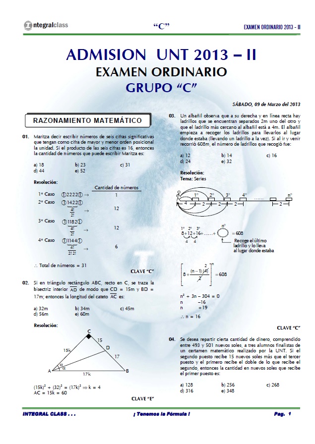 EXAMEN DE ADMISIÓN A LA UNT 2013 - II GRUPO C