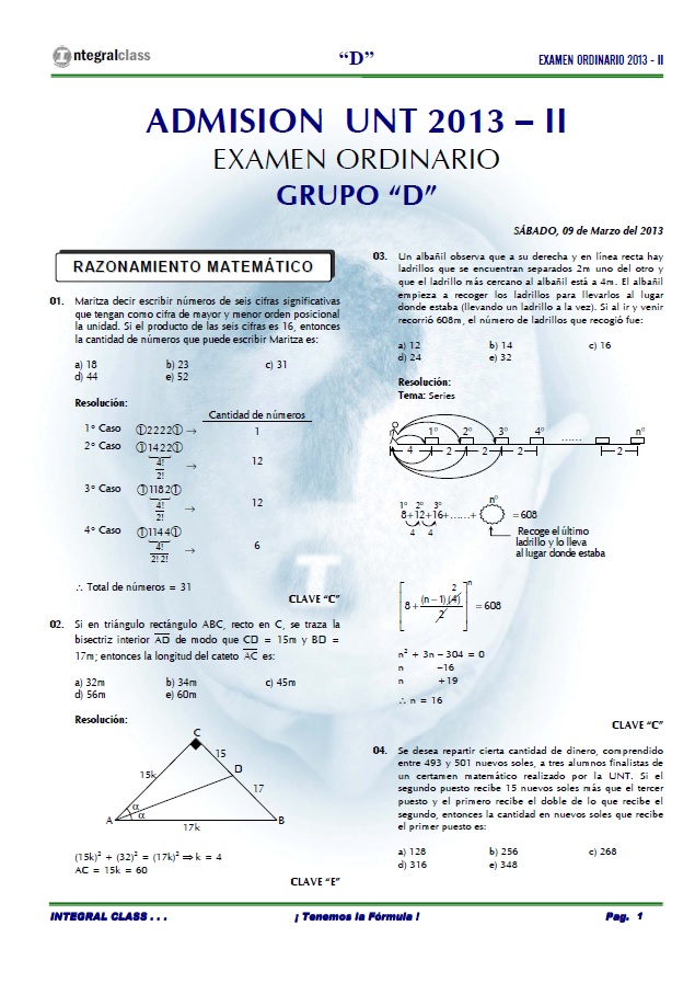 EXAMEN DE ADMISIÓN A LA UNT 2013 - II GRUPO D