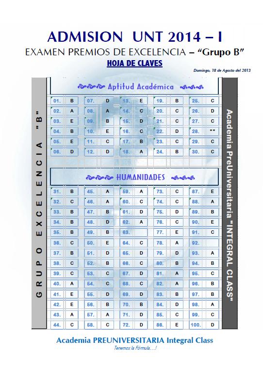 EXAMEN DE ADMISIÓN A LA UNT 2014 - I GRUPO B