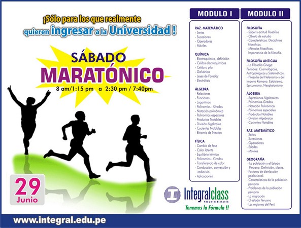  SOLO PARA LOS QUE REALMENTE DESEAN INGRESAR A LA UNIVERSIDAD
¡¡SABADO MARATONICO DE INTEGRAL!!
  