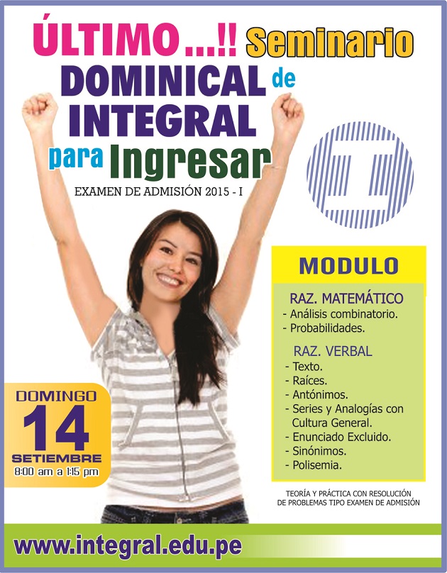  ¡ULTIMO SEMINARIO DOMINICAL DE INTEGRAL! 