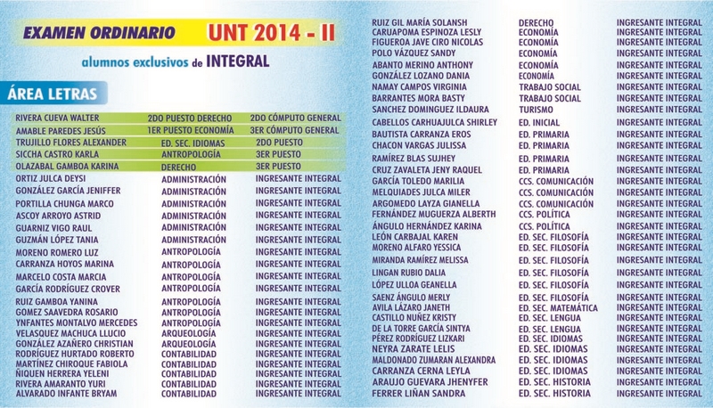  EXAMEN ORDINARIO CIENCIAS Y LETRAS 2014 - II   RESULTADOS CONTUNDENTES...RESULTADOS QUE SÓLO INTEGRAL PUEDE CELEBRAR  