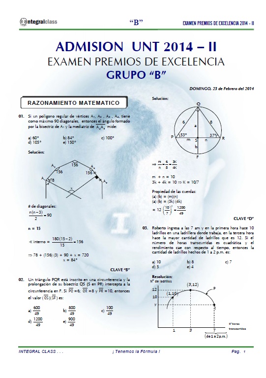  EXAMEN DE ADMISIÓN UNT 2014-II PREMIOS DE EXCELENCIA GRUPO B 