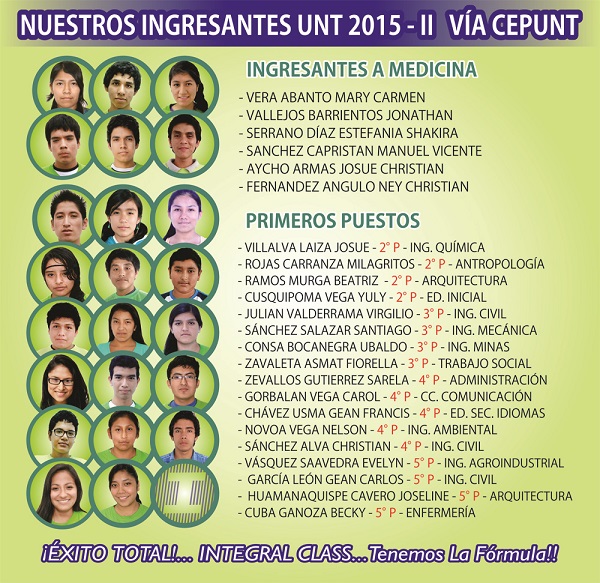  NUESTROS INGRESANTES UNT 2015 - II VÍA CEPUNT 