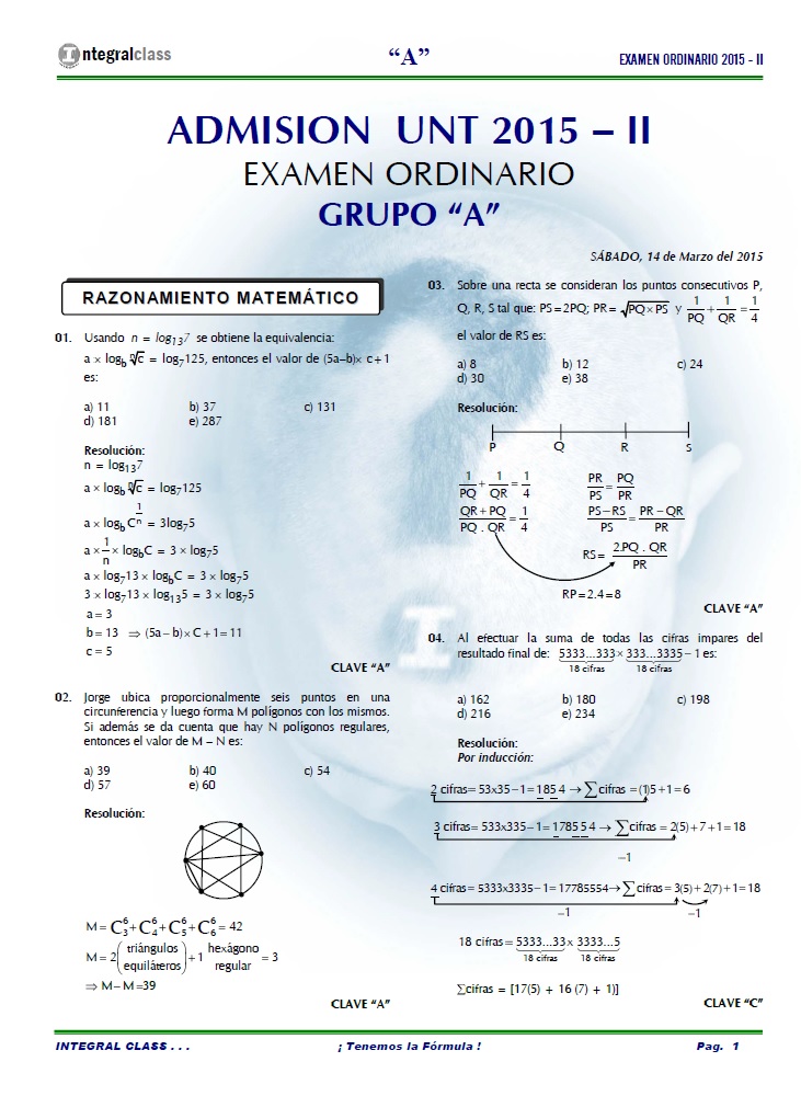  EXAMEN DE ADMISIÓN ORDINARIO UNT 2015 - II GRUPO A 