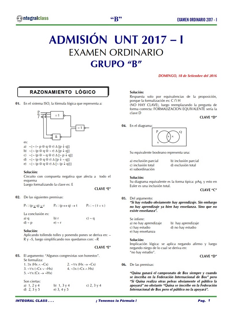  EXAMEN ADMISIÓN ORDINARIO UNT 2017-I GRUPO B 