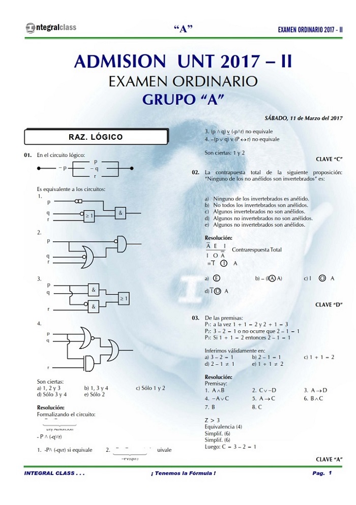  EXAMEN ADMISIÓN ORDINARIO UNT 2017-II GRUPO A 