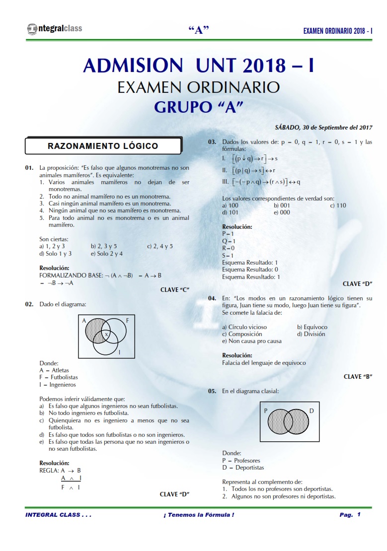  EXAMEN ADMISIÓN ORDINARIO UNT 2017-II GRUPO A 