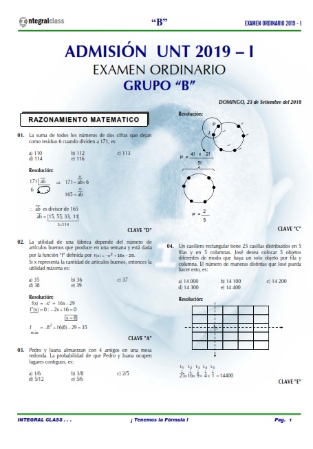  EXAMEN ADMISIÓN ORDINARIO UNT 2019-I GRUPO B 