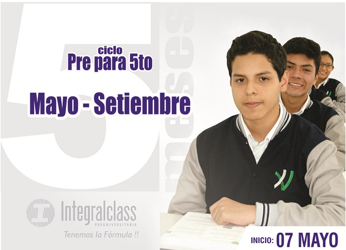  PARA GANARLE AL TIEMPO !! CICLO PRE PARA ALUMNOS QUE CURSAN EL 5TO AÑO DE SECUNDARIA Y DESEAN ASEGURAR SU INGRESO A LA UNT EN SETIEMBRE. ¡INTEGRAL CLASS TENEMOS LA FÓRMULA! 