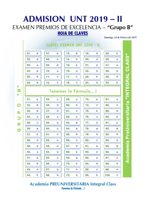  HOJA DE CLAVES EXAMEN ADMISIÓN EXCELENCIAS UNT 2019- II GRUPO B 