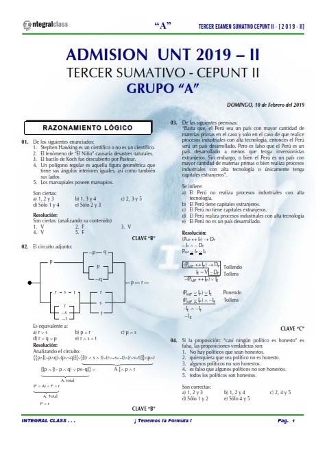  EXAMEN ADMISIÓN GRUPO CEPUNT UNT 2019-II GRUPO 