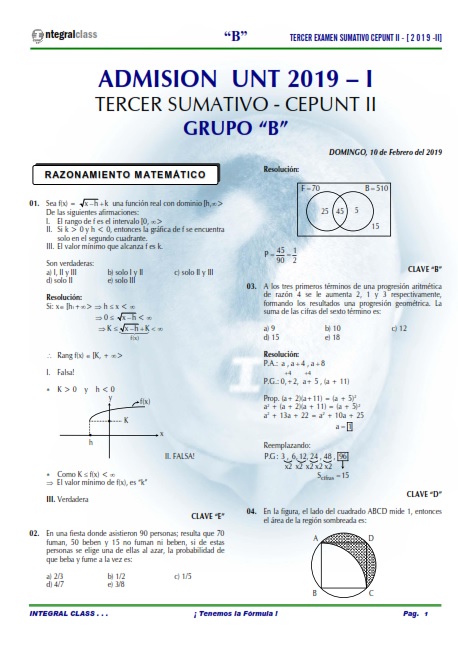  EXAMEN ADMISIÓN GRUPO CEPUNT UNT 2019-II GRUPO 