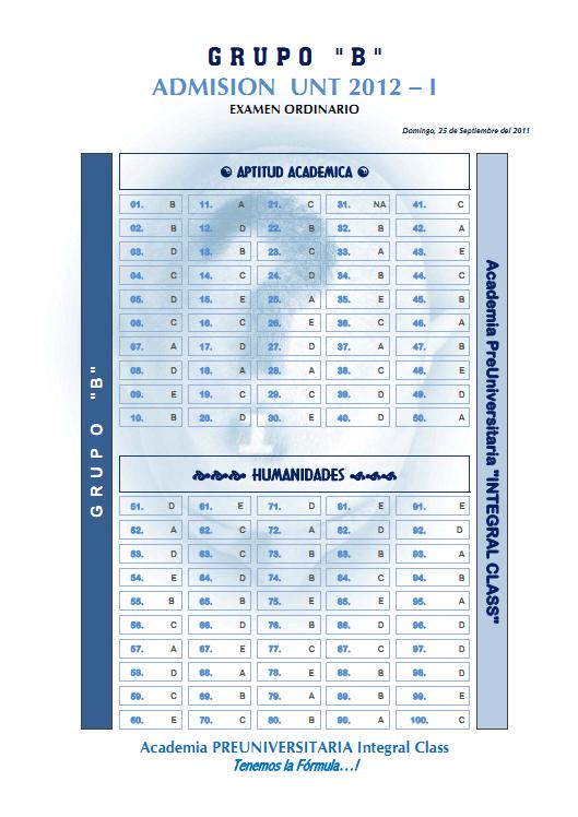 Claves Admisión UNT 2012-I Examen Ordinario Area B