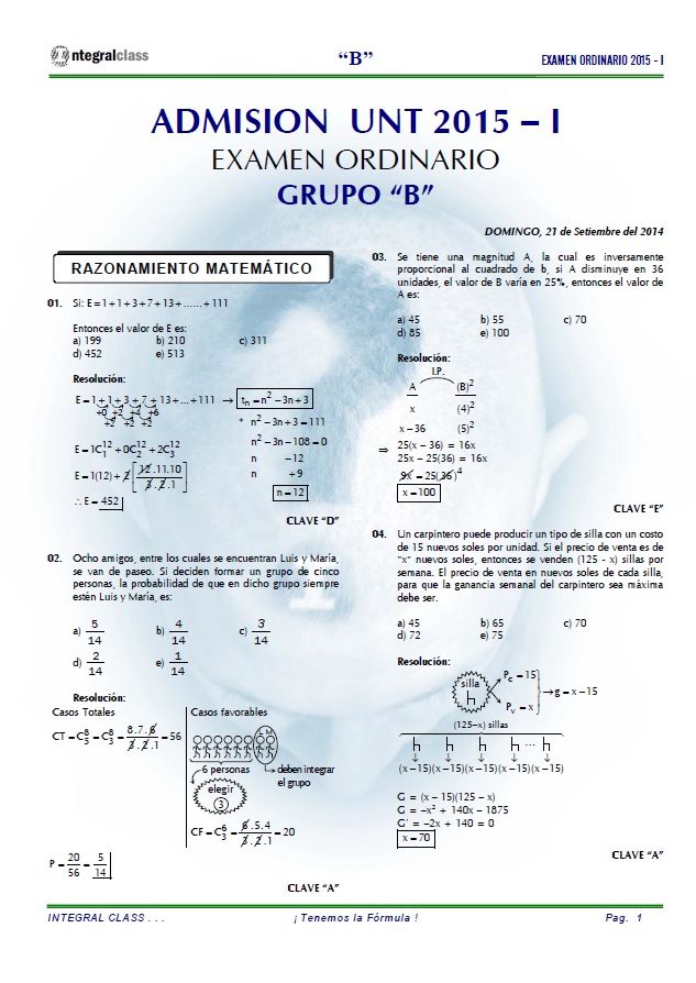  EXAMEN DE ADMISION UNT 2015-I ORDINARIO GRUPO B 